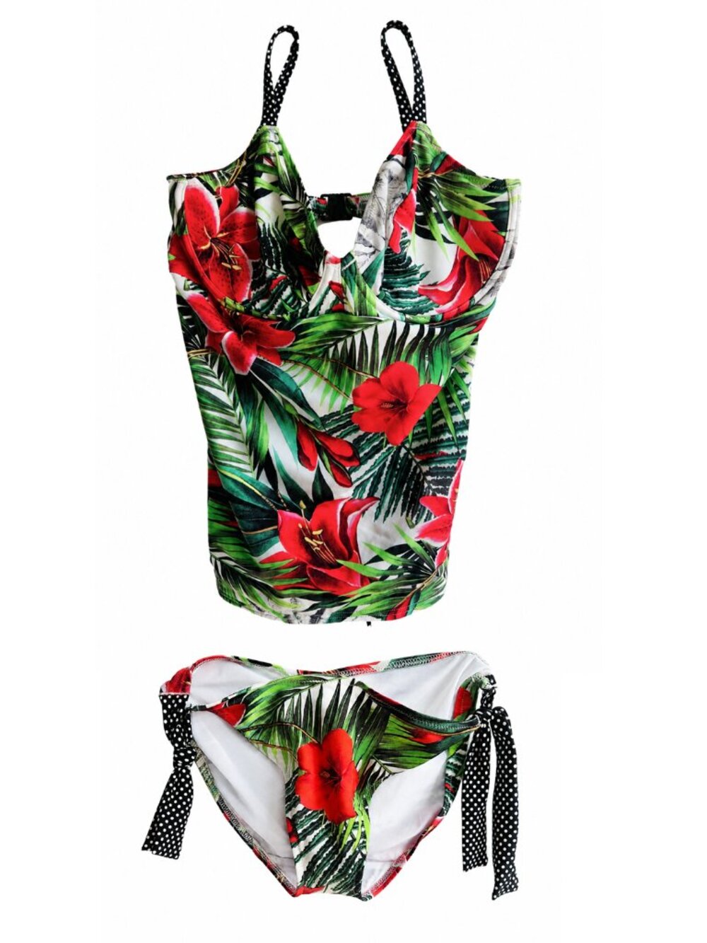 Fantasie Tropical Floral Underwire Tankini Set 32F / S Red Green Swimwear